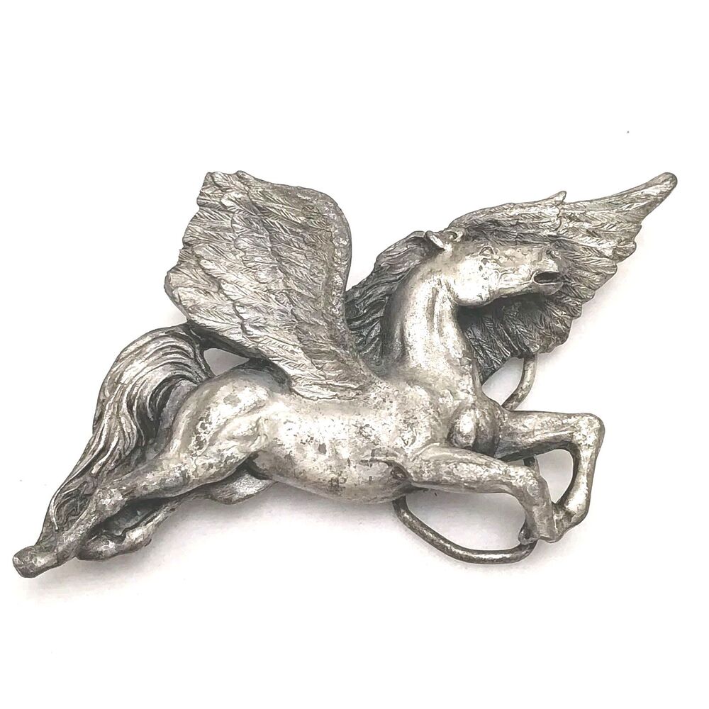 Vintage 1981 Bergamot Pegasus Horse Silver Toned Belt Buckle (Broken Wing) #E53